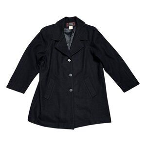 VINTAGE Stephanie Mathews Luxury Designer Black WOOL Winter Pea Coat Medium